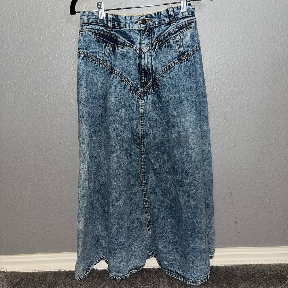 Vintage 70's 80's JORDACHE DENIM Acid Wash JEAN Full Midi Skirt - EUC - Size 7/8
